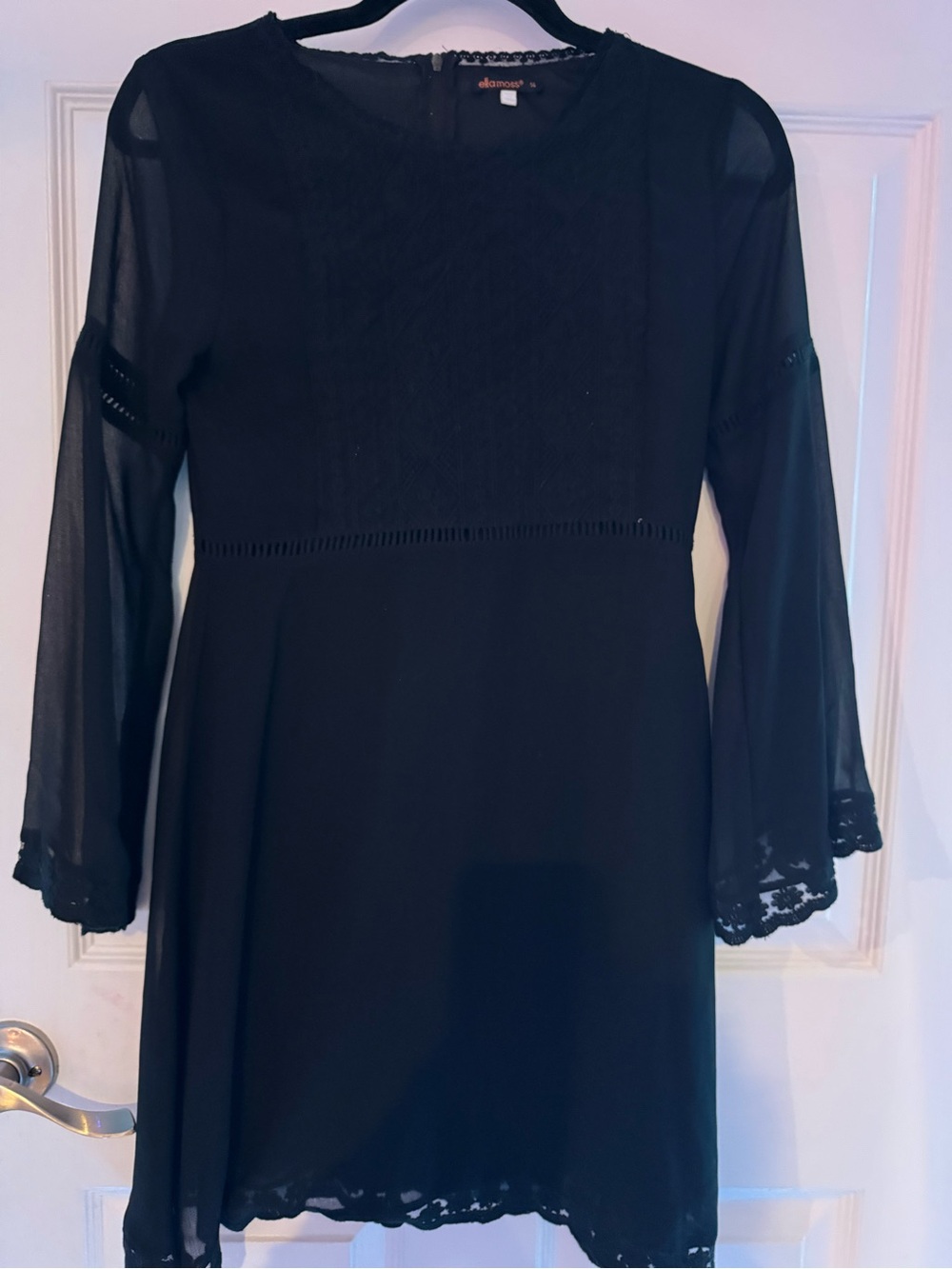Ella Moss Black Long-Sleeve Lace-Detail Dress